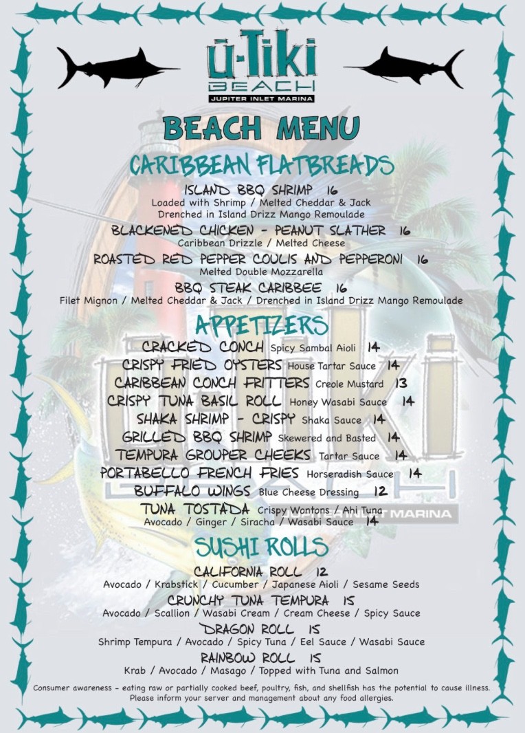 uTiki Beach Menu