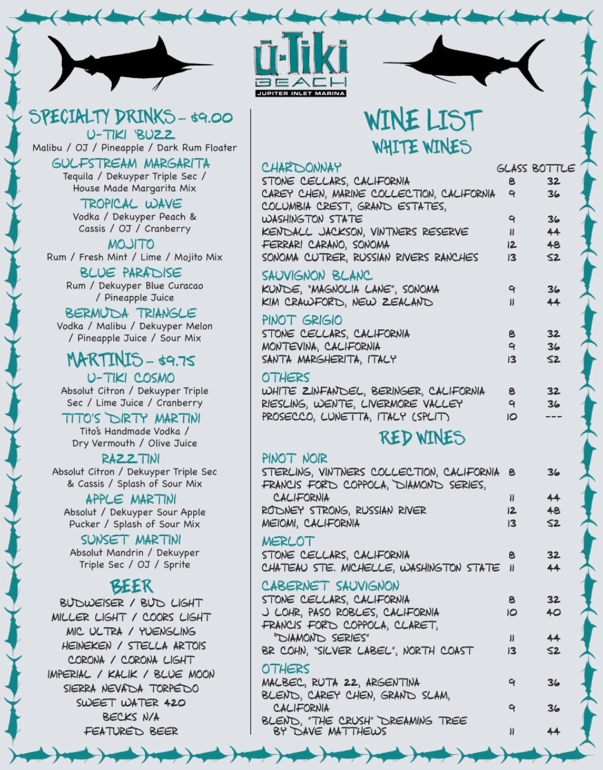 uTiki Specialty Drinks Menu